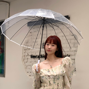 透明雨伞长柄网红大号双人女白色日系自动雨伞加大加厚加固定制伞