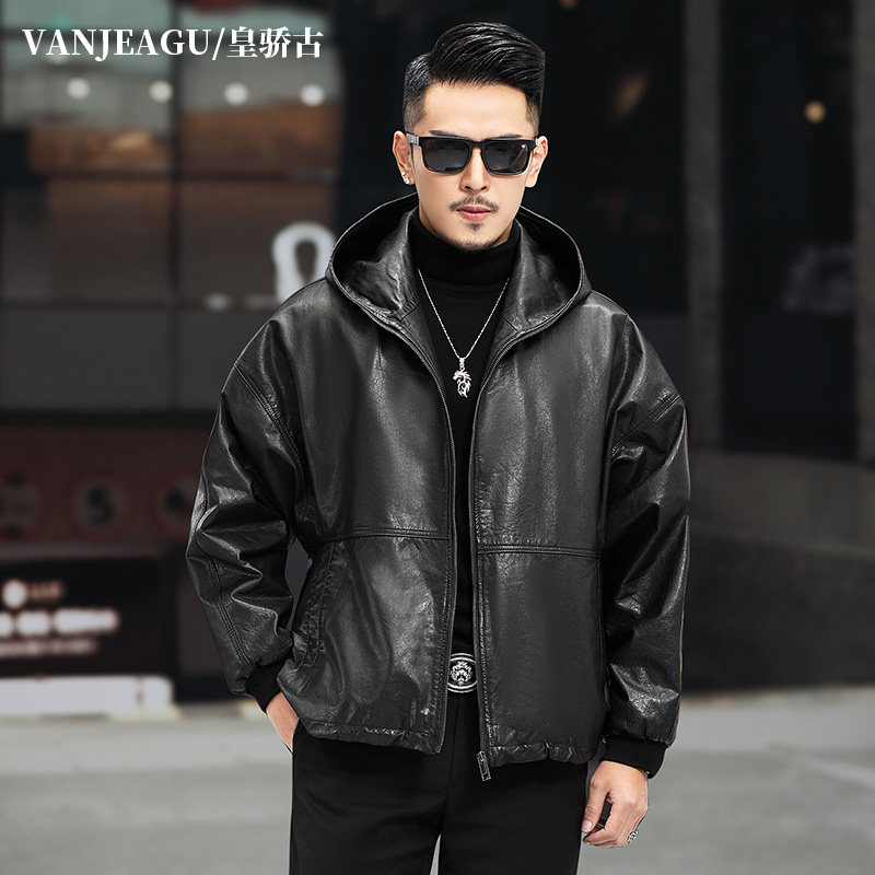 皮夹克卫衣男