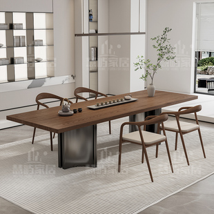 现代茶桌办公大板书桌工作台白蜡木泡茶桌家用美式实木餐桌椅组合