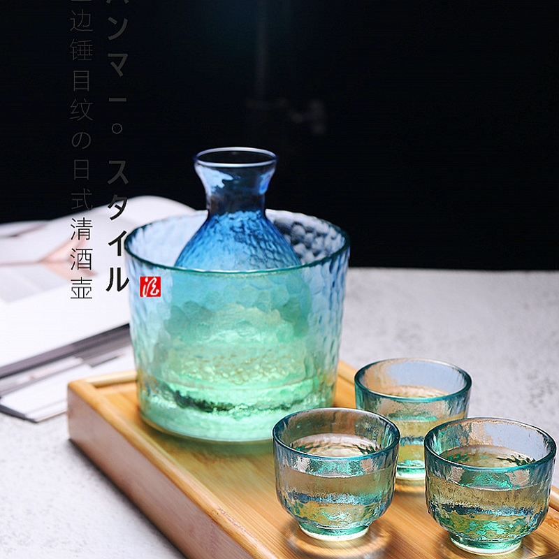 日式手工双彩玻璃酒具清酒壶烧酒杯家