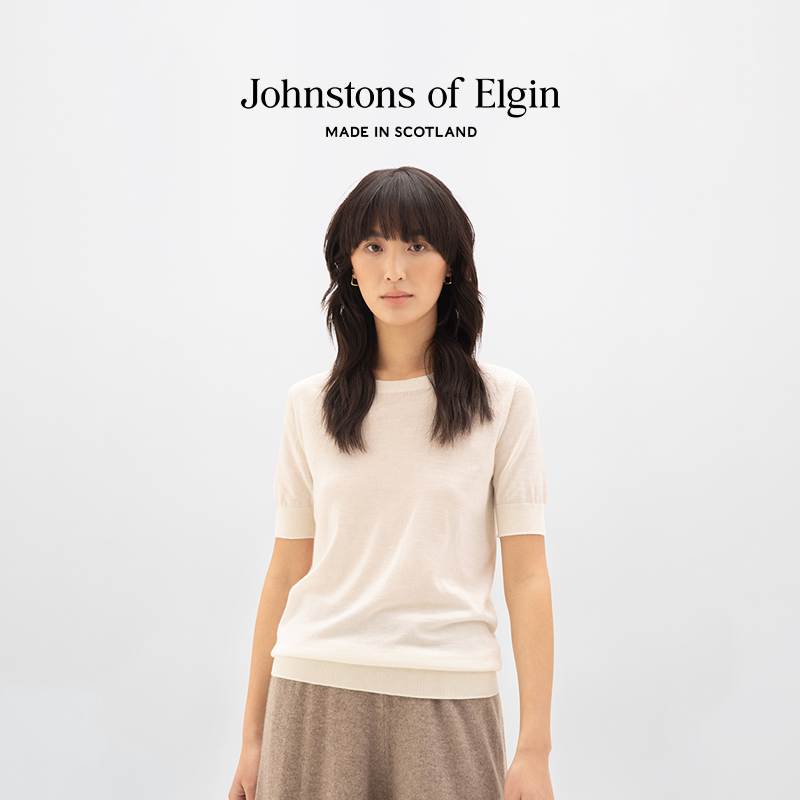 【夏日60支】Johnstons of Elgin女士美利奴羊毛轻薄无缝圆领短袖