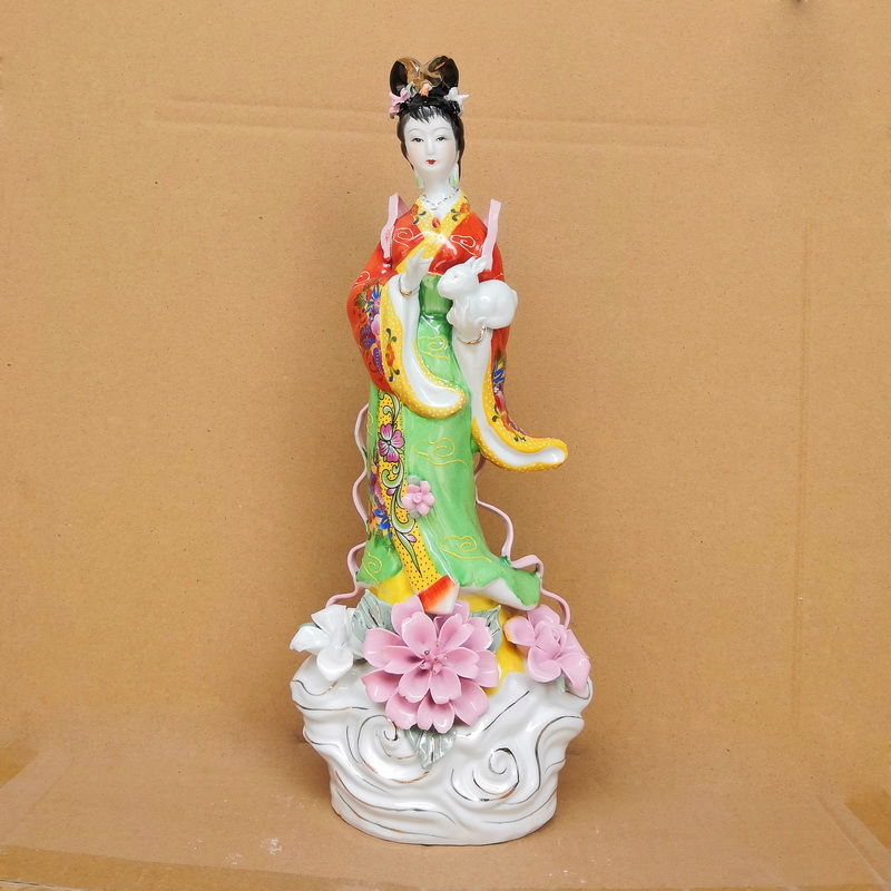 嫦娥玉兔摆件陶瓷仙子神像月亮仙女仙女家家居镇摆件