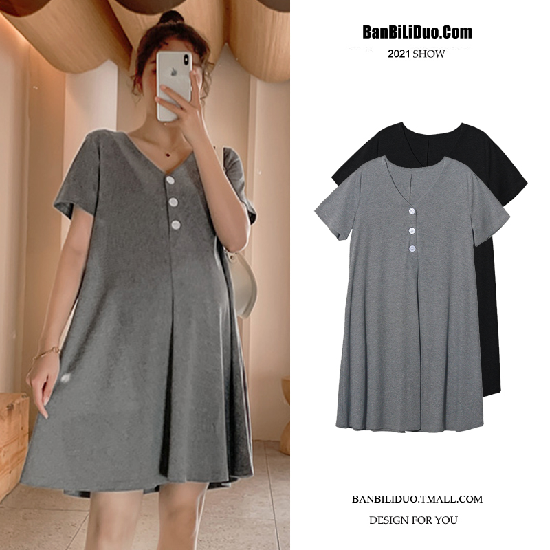 pregnant woman Dress Summer wear Little Short sleeved V. pure cotton fashion Easy Large Mid length version Chao Ma T-shirt skirtin the Maternity/Maternal supplies/Nutrition , Maternity , Dress category - from Buy2taobao.com to provide professional Taobao agent buy service