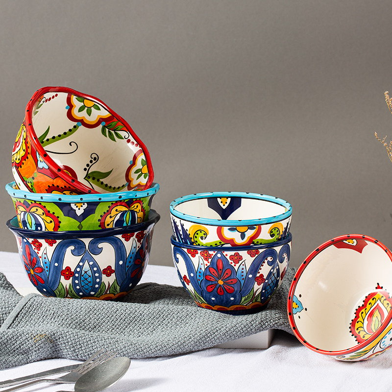 色彩大师波西米亚民族彩绘手绘碗创意艺术饭碗家用陶瓷餐具碗面碗