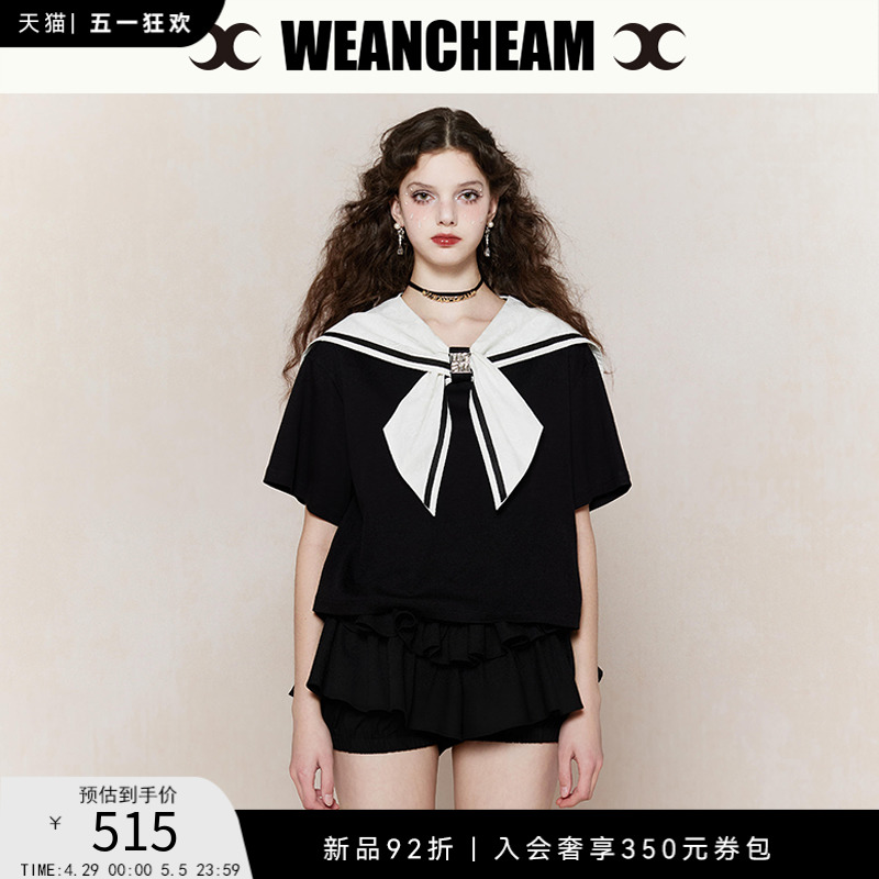 WEancheAM/未未姆  24SS春夏新品海军领短上衣女 T恤