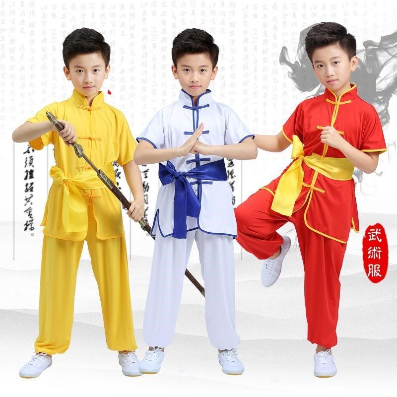 儿童武术演出服青少年太极练功服长短袖中小学生中国功夫表演服装
