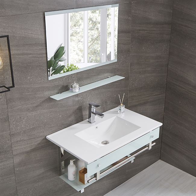 卫生间洗手盆柜组合挂墙式洗面盆钢化玻璃盆一体陶瓷洗脸盆洗漱