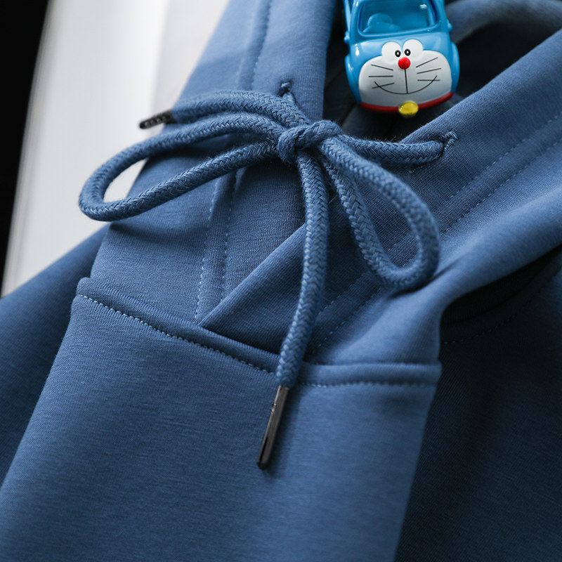 430g重磅蓝色软奶蓝连帽卫衣女baby蓝薄宽松卫衣