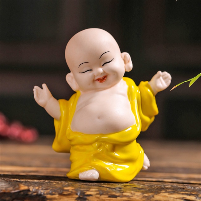 陶瓷弥勒佛摆件小号家居新中式客厅装饰品办公室桌面摆投大肚笑佛