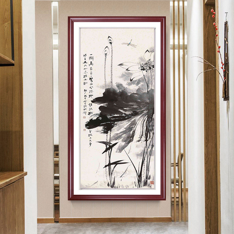 张大千泼墨国画客厅玄关装饰画荷花挂画水墨画走廊过道壁画中国风
