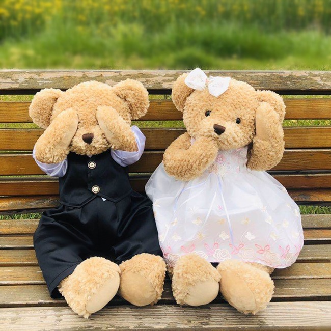 毛绒玩具婚房公仔泰迪熊压床娃娃一对婚纱情侣熊害羞熊情人节礼物