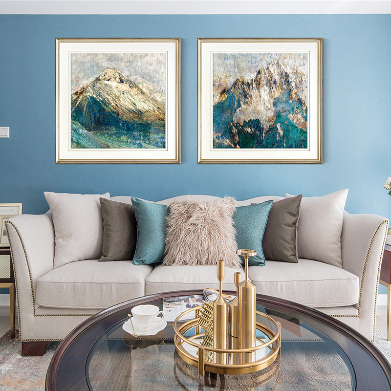 蓝色山峰现代简美挂画客厅沙发背景墙装饰画餐厅卧室美式轻奢壁画