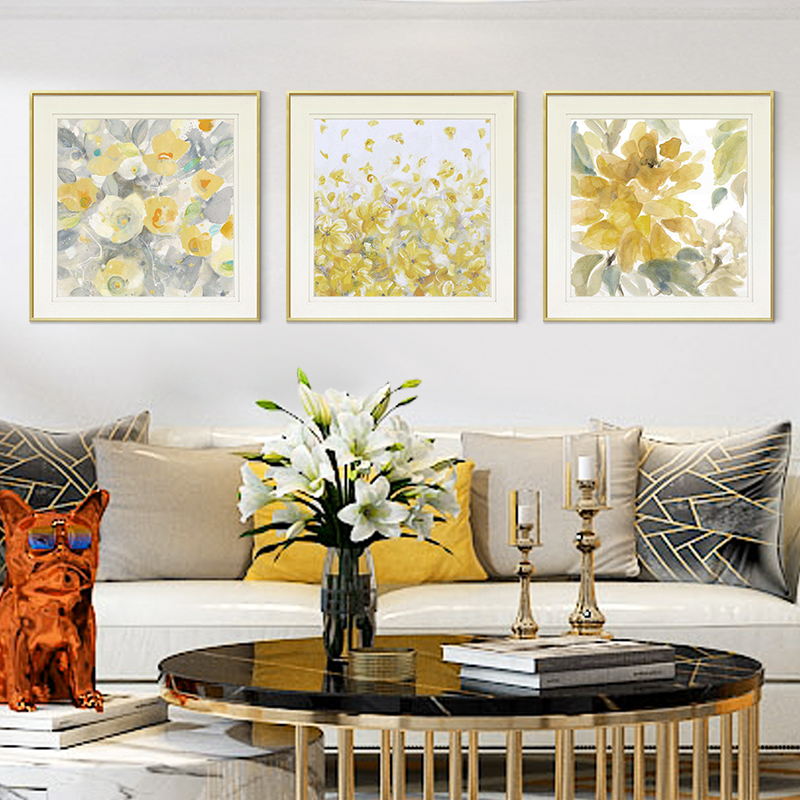 速壹客厅装饰画现代简美式挂画沙发背景墙壁画卧室床头金黄色花卉