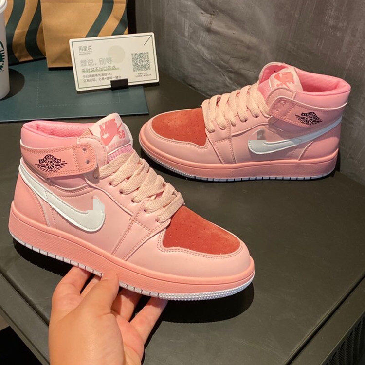 aj低帮影子粉高帮鞋女2021爆款运动樱花粉真皮加绒空军一号潮板鞋