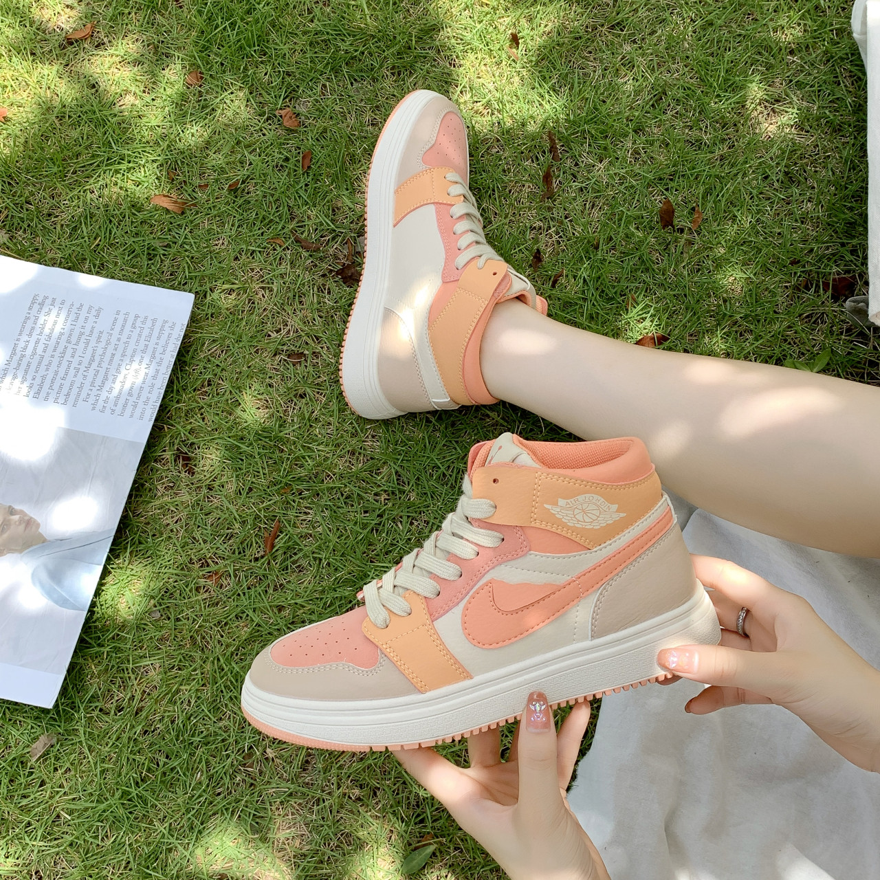 回力高帮女鞋ow联名樱花粉板鞋爆改aj1单鞋空军一号百搭休闲潮鞋