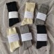 日系nanadecor镂空网眼双针棉混黑白灰纯色中筒松口堆堆袜潮袜子