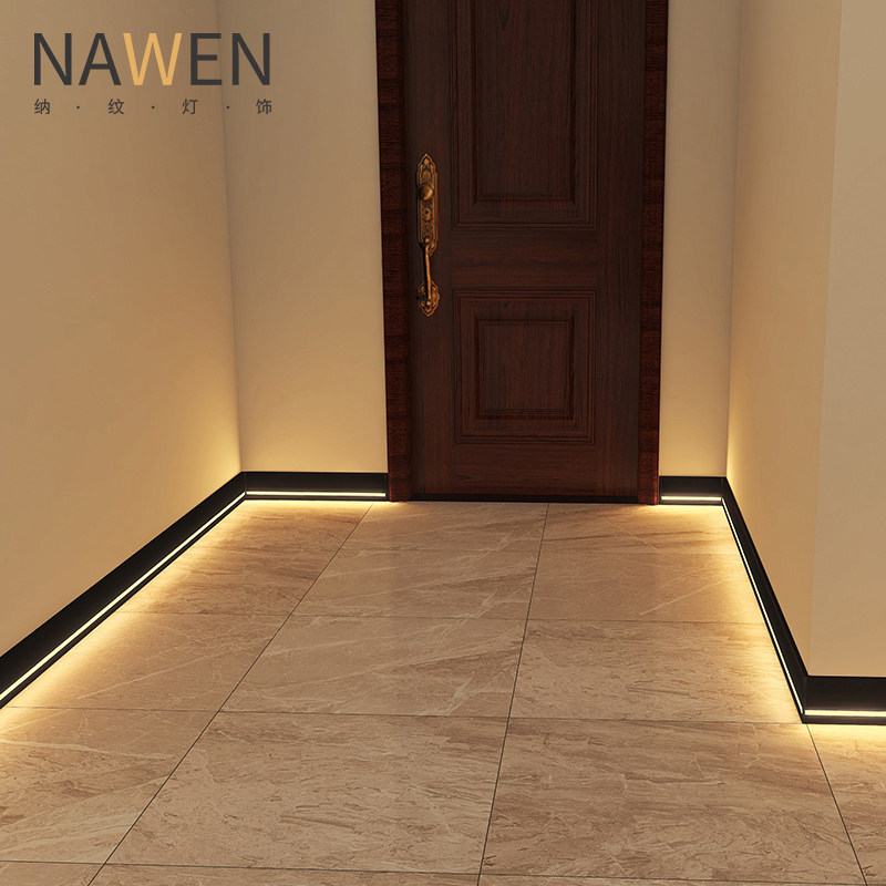 纳纹踢脚线灯隐形铝合金嵌入式贴墙过道地脚线灯槽家用别墅灯带
