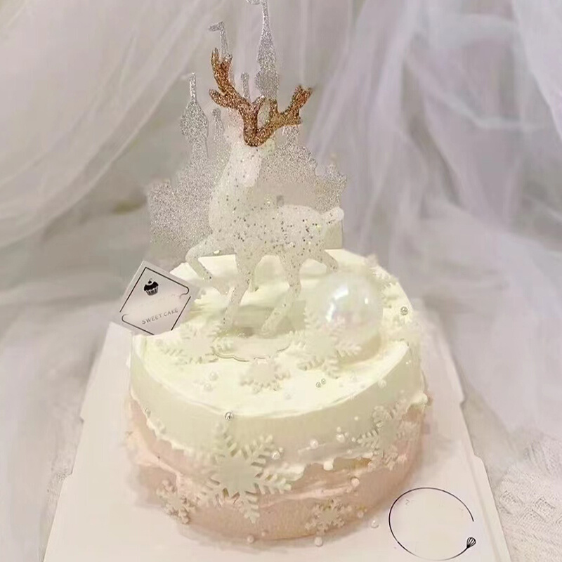 生日蛋糕装饰摆件森系麋鹿金色麋鹿透明鹿甜品n台烘焙蛋糕装饰摆
