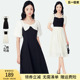EF高级感撞色拼接连衣裙2024夏季新款优雅蝴蝶结设计感黑白中长裙