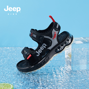 jeep童鞋儿童夏季清凉透气运动凉鞋2024年新款黑色男女童沙滩鞋潮