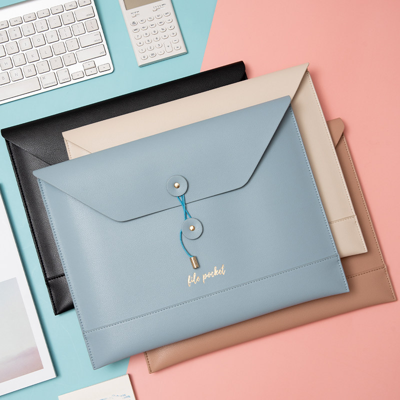 高档皮面a4文件袋大容量绕线防水文件包男商务公文包资料袋女简约ins