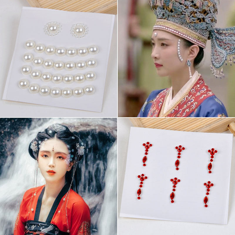 热销新娘额头配饰_眉心贴儿童花细古装额头印花新娘汉服额贴纹身贴