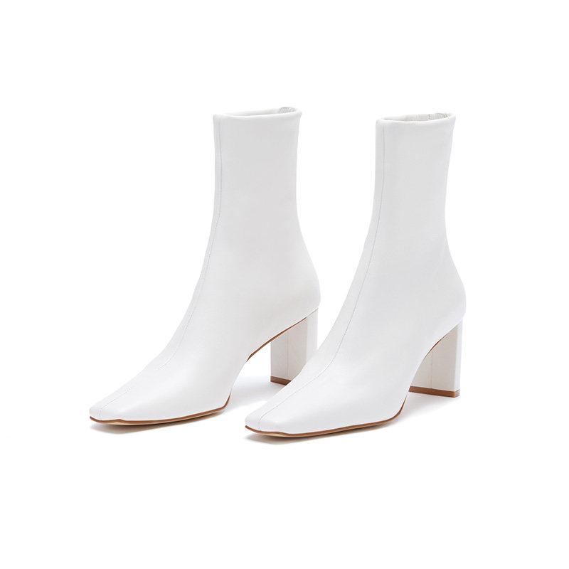 ochirly欧时力2021新款春装羊皮革单鞋高跟鞋短靴女1r04518020