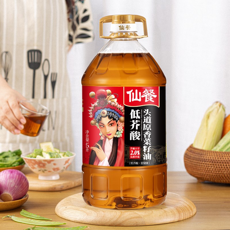 新货仙餐低芥酸头道原香菜籽油5L非转基因食用油压榨菜籽油农家自