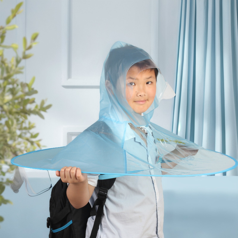 欣艺奇儿童飞碟雨衣头戴式斗篷雨伞帽创意可折叠无柄无骨PEVA帽伞