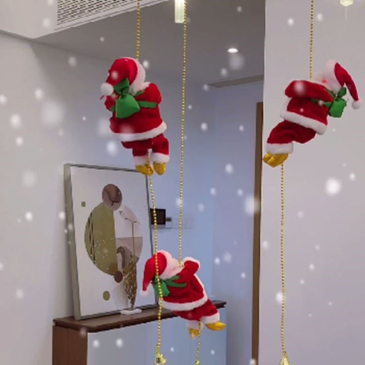 电动音乐爬绳圣诞老人爬珠子圣诞玩具公仔装饰挂件圣诞节礼物礼品