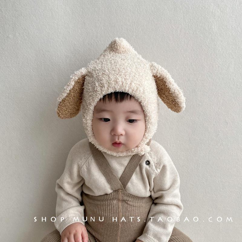 婴儿帽子ins秋冬韩版毛绒绒帽宝宝保暖加厚护耳帽可爱超萌包头帽