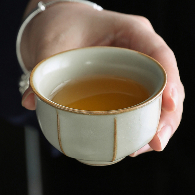米黄汝窑主人杯家用陶瓷茶杯单杯品茗杯功夫茶具个人专用单个茶碗