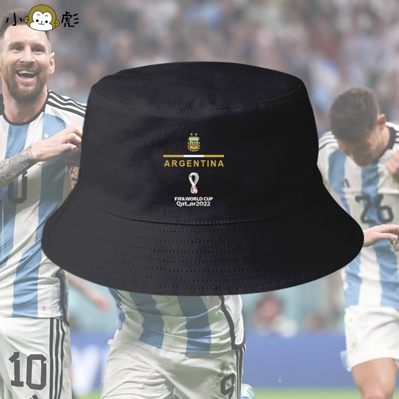 卡塔尔世界杯阿根廷队梅西足球渔夫帽男女儿童装盆帽防晒遮阳帽子