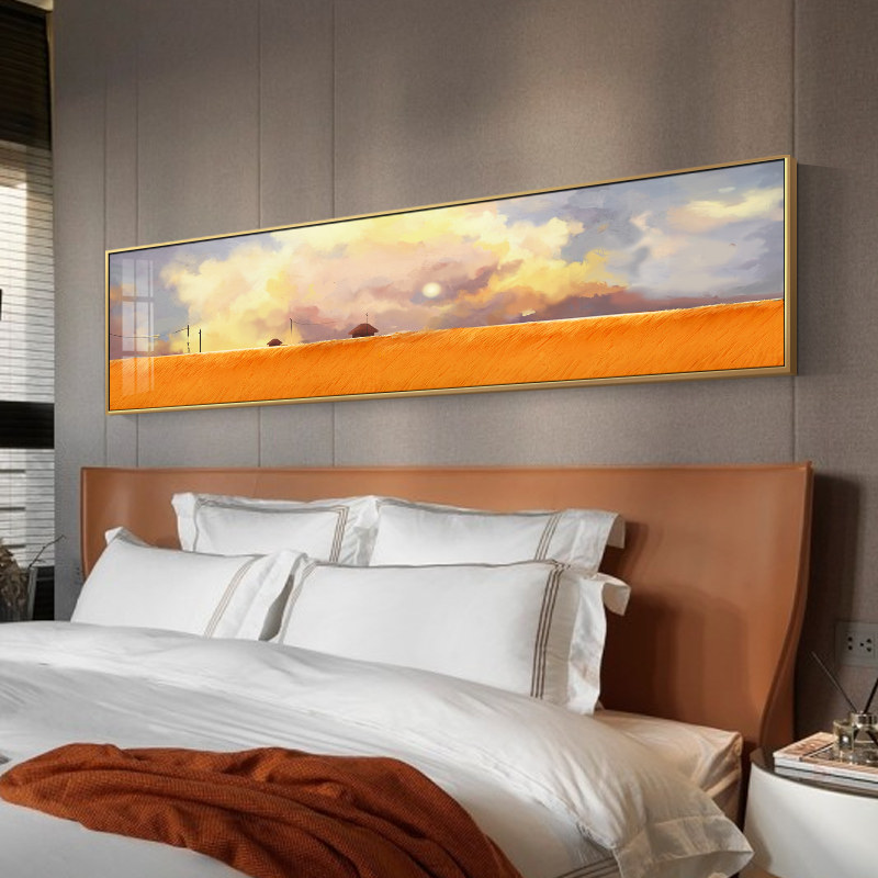 北欧轻奢卧室床头装饰画落日风景挂画现代简约墙面壁画客厅背景墙