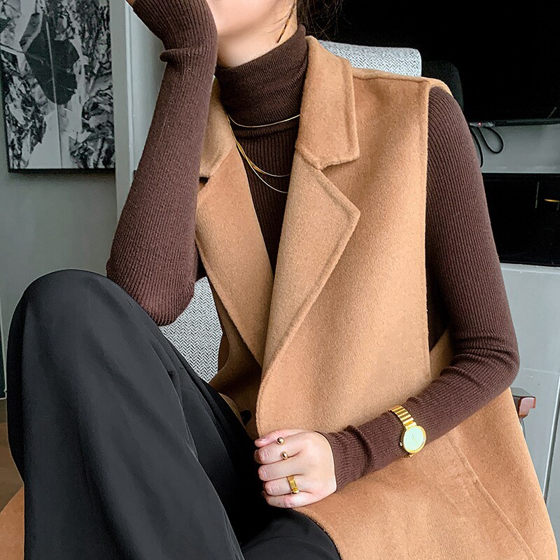 双面羊绒马甲女春秋薄款2021新款毛呢背心中长款韩版坎肩宽松外搭
