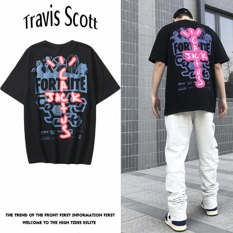 travis scott堡垒之夜cactusjack夏季高街fog风宽松短袖t恤男女潮
