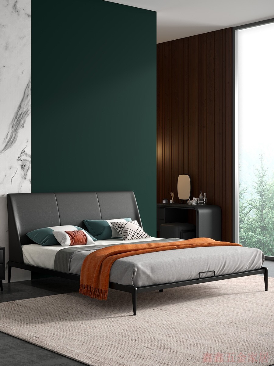 意式极简真皮床18米双人大床北欧简约1512米皮艺主现代卧婚床