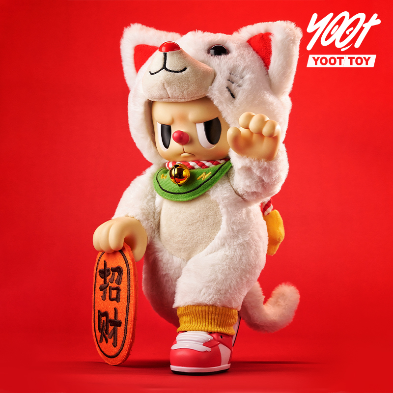 YOOTTOY 暴富招财猫叛逆熊可动人偶毛绒手办礼物小丑熊面具熊玩偶