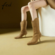 fed靴子小众设计秋冬新款反绒粗腿尖头百搭小个子中筒靴女022-222