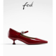 fed中跟高跟鞋秋季新款女鞋气质酒红色玛丽珍单鞋女款R0814-YA181