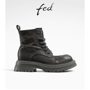 fed粗跟短靴冬季新款靴子厚底马丁靴工装短筒靴女款R0913-ZCA258