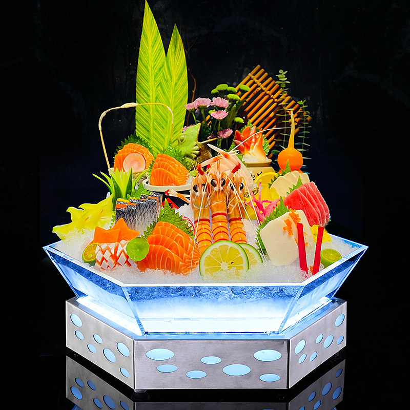网红亚克力发光刺身盘专用盘创意干冰餐具冰盘海鲜盘拼盘摆盘盘子
