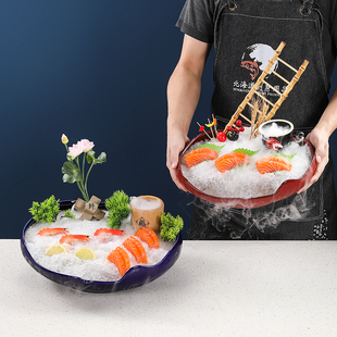 日式陶瓷刺身盘创意三文鱼刺身冰盘高级鱼生专用盘海鲜拼盘餐具