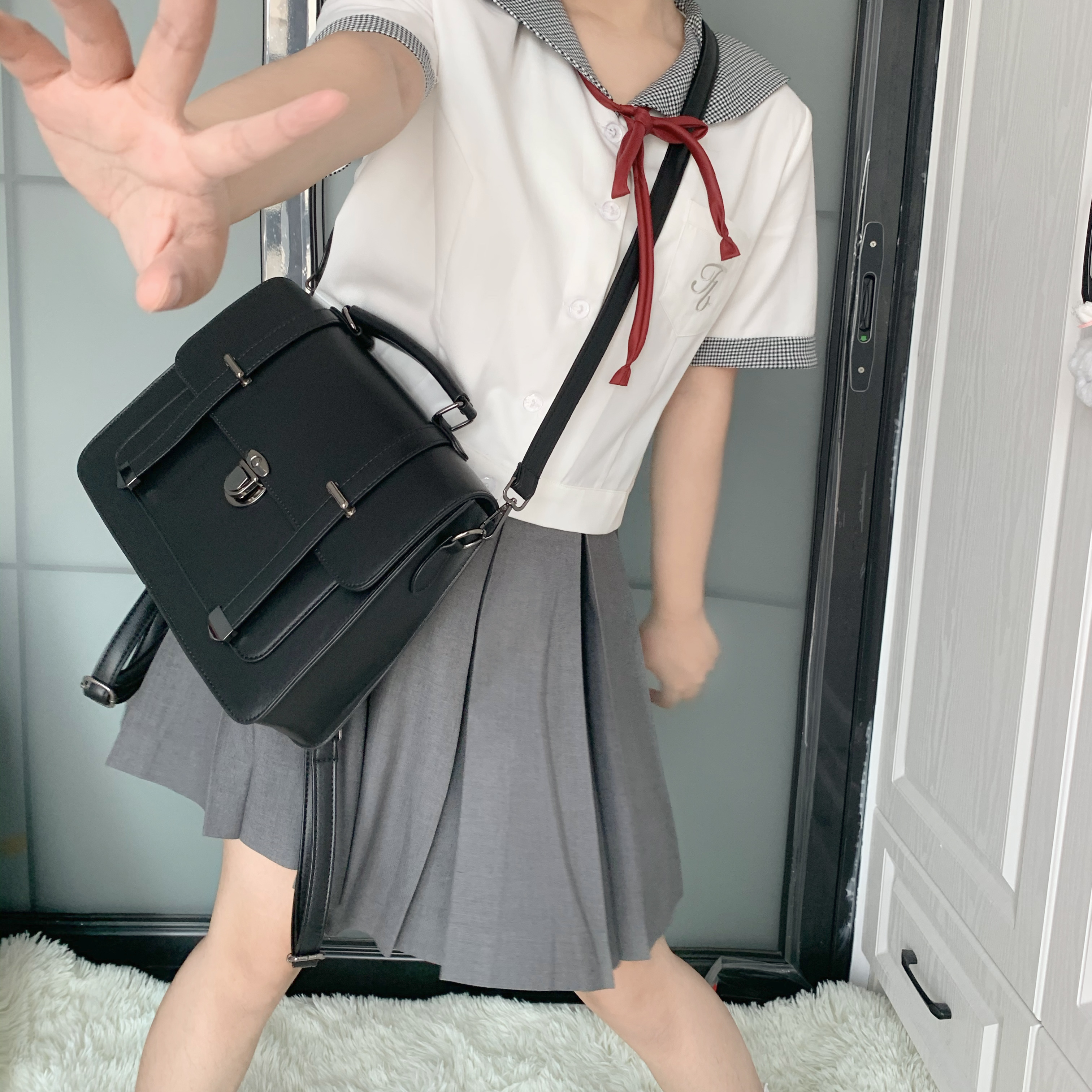 1如染工作室jk制服包单肩斜跨手提复古校供日系原创学院百搭小方包已