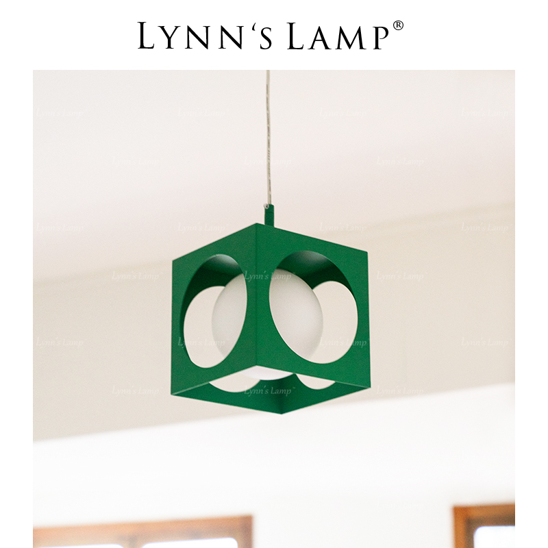 Lynn's立意 孟菲斯绿色吊灯 魔方中古餐厅床头玄关走廊创意立方体