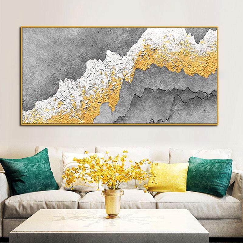 手绘抽象油画现代简约横版轻奢大幅美式挂画客厅沙发背景墙装饰画