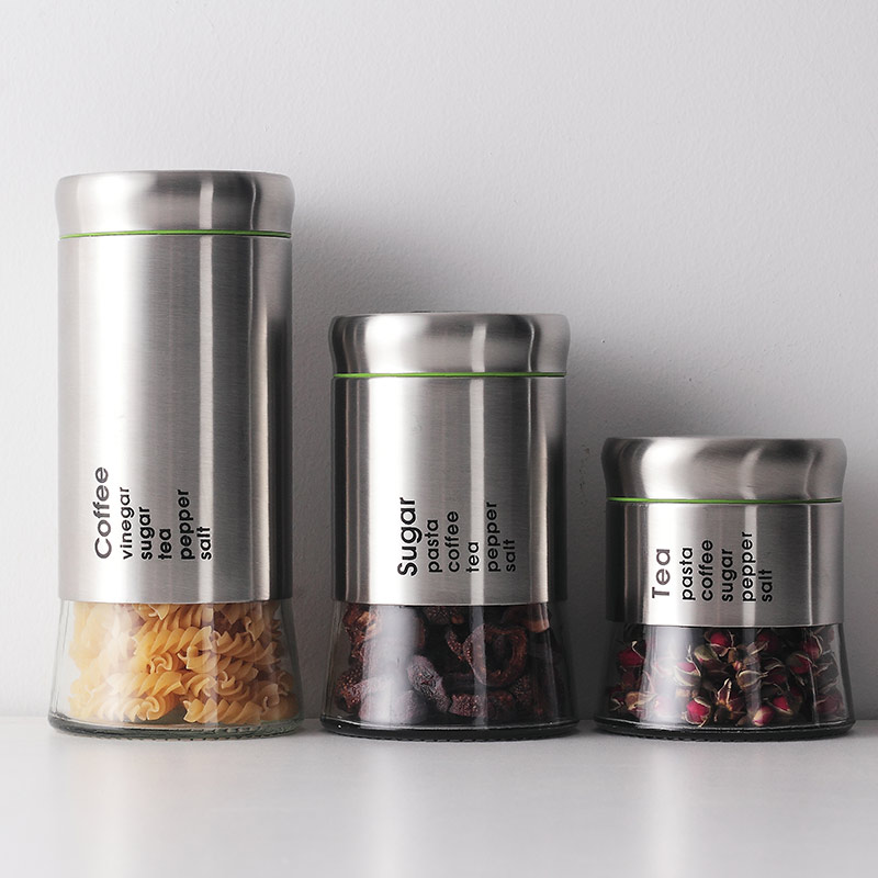 储物罐不锈钢玻璃密封罐杂粮茶叶罐防潮零食果粉干果收纳盒咖啡罐