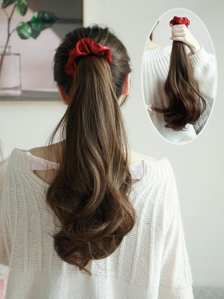 假马尾卷发大波浪中长马尾绑带式长发微卷自然马尾假发女高马尾