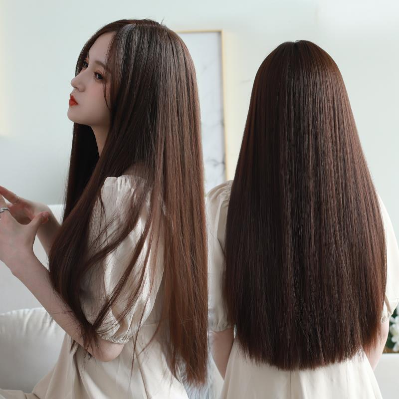 假发女长发韩版网红八字中分黑色长直发自然全头逼真中长假发套