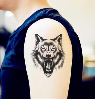 纹身贴防水男持久胸部_狼图腾 纹身贴防水男 滴血狼头持久花臂胸部